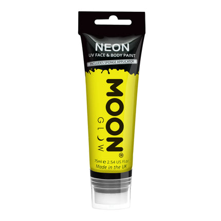 Moon Glow Neon UV Farba do twarzy z aplikatorem gąbkowym intensywnie żółta 75ml