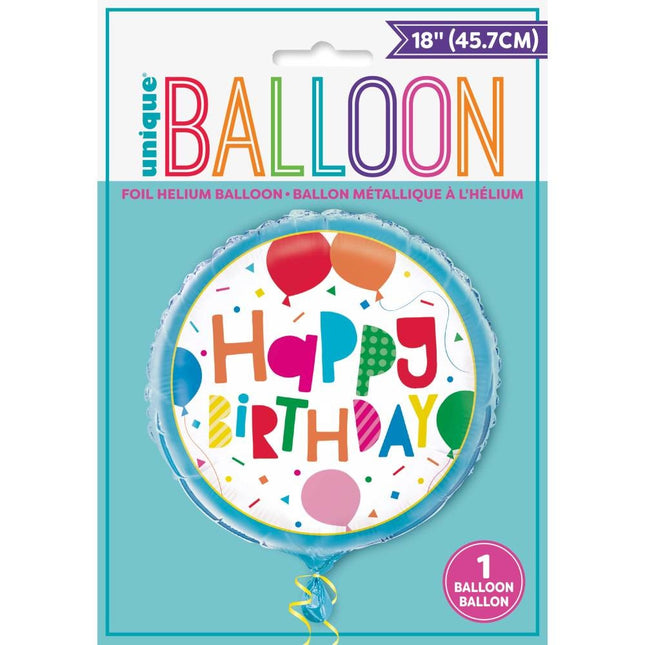 Balon helowy Happy birthday Balony białe 45 cm puste