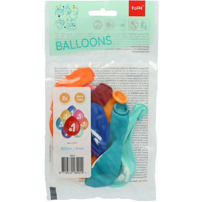 Balony 1 Rok Kolorowe 23cm 8szt