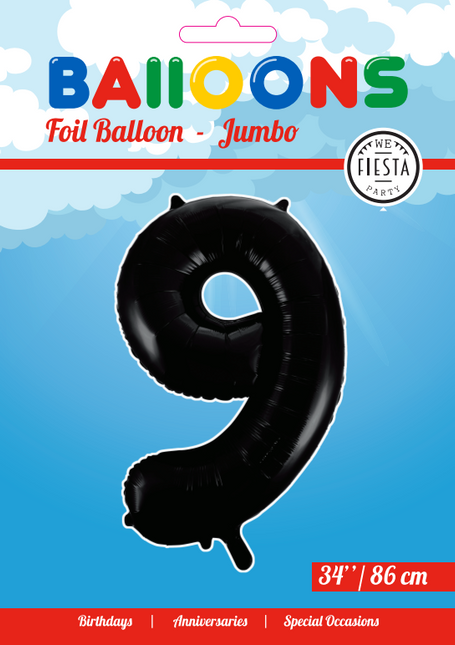 Balon foliowy Figurka 9 Czarny XL 86cm pusty