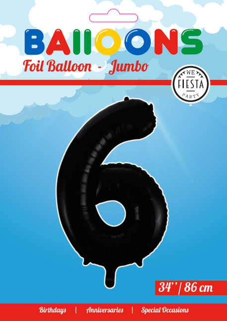 Balon foliowy Figurka 6 Czarny XL 86cm pusty