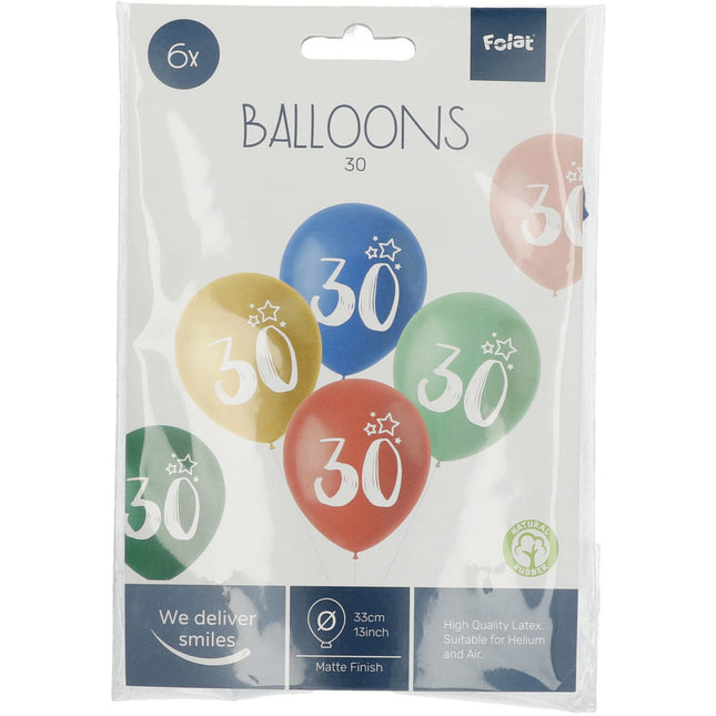 Balony na 30 lat kolorowe 33cm 6szt