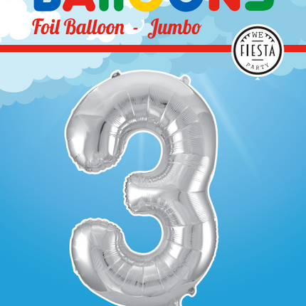 Balon foliowy Figurka 3 Srebrny XL 86cm pusty