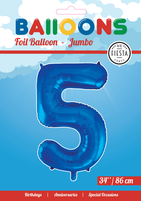 Balon foliowy Figurka 5 Niebieski XL 86cm pusty