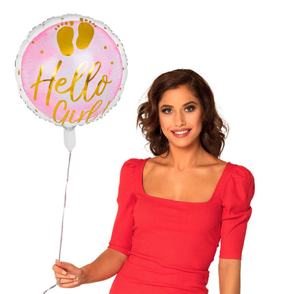 Urodzinowy balon helowy Hello Girl! Pusty 45cm