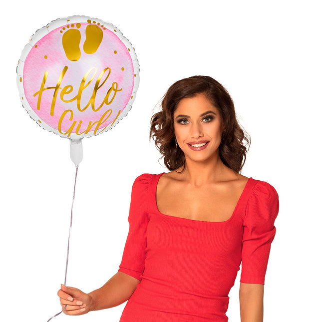 Urodzinowy balon helowy Hello Girl! Pusty 45cm