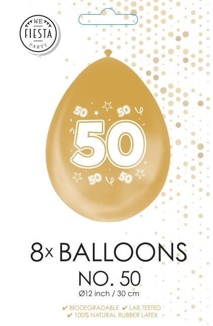 Złote Balony 50 Lat Metaliczne Dwustronne 30cm 8szt