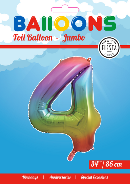 Balon foliowy Figurka 4 Rainbow XL 86cm pusty