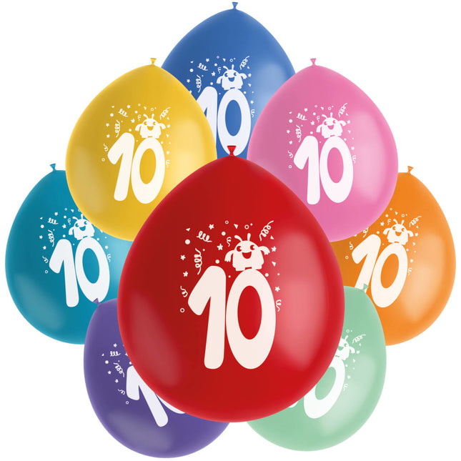 Balony 10 lat kolorowe 23cm 8szt