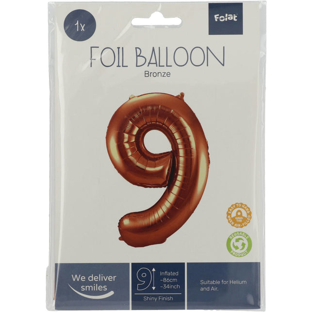 Balon foliowy Figurka 9 Brązowy XL 86cm pusty