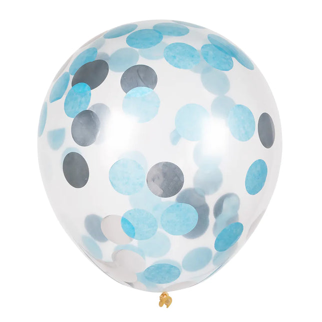 Niebieskie srebrne balony z konfetti 30 cm 5 szt.