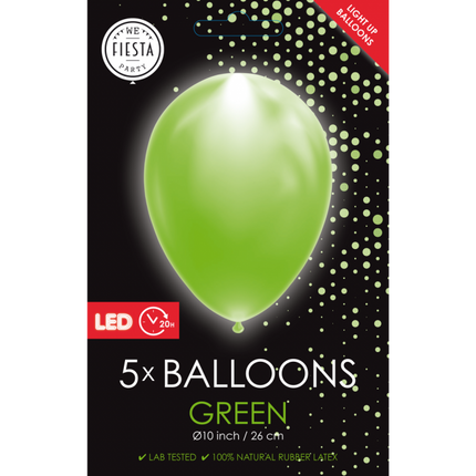 Zielone balony led 26cm 5szt