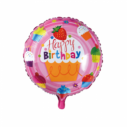 Balon helowy Happy Birthday Cupcakes 45 cm pusty