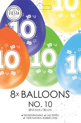 Kolorowe balony 10 lat 30 cm 8 szt.