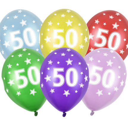 Balony 50 lat kolorowe metaliczne 30cm 6szt