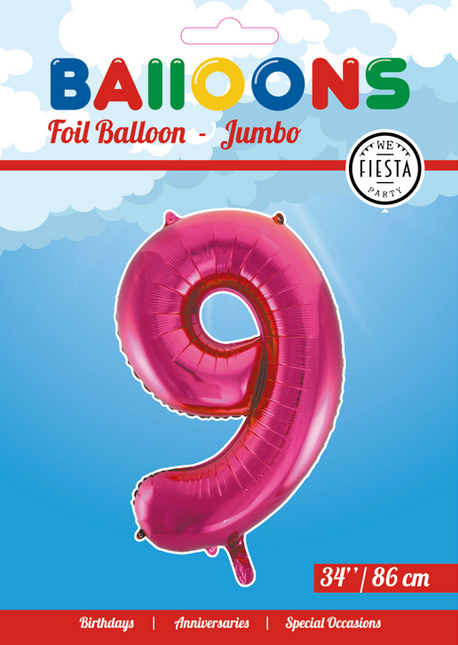 Balon foliowy Figura 9 fuksja XL 86 cm pusty