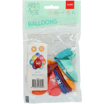 Balony 80 lat kolorowe 23cm 8szt