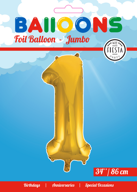 Balon foliowy Figurka 1 Złoty XL 86 cm pusty