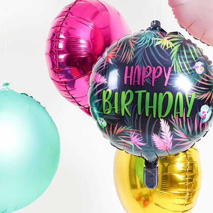 Balon helowy Happy Birthday Neon Leaves Pusty 45cm