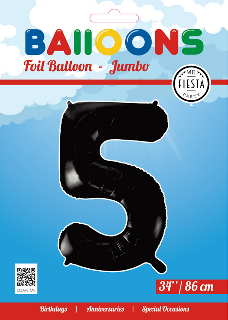 Balon foliowy Figurka 5 Czarny XL 86cm pusty