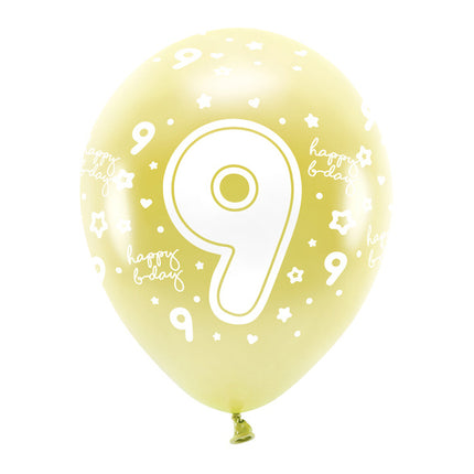 Balony 9 lat złote 33cm 6szt