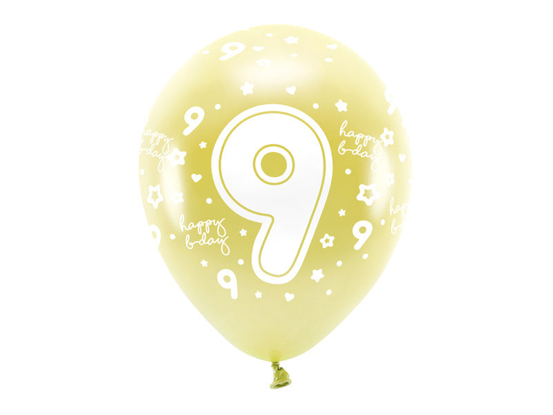 Balony 9 lat złote 33cm 6szt