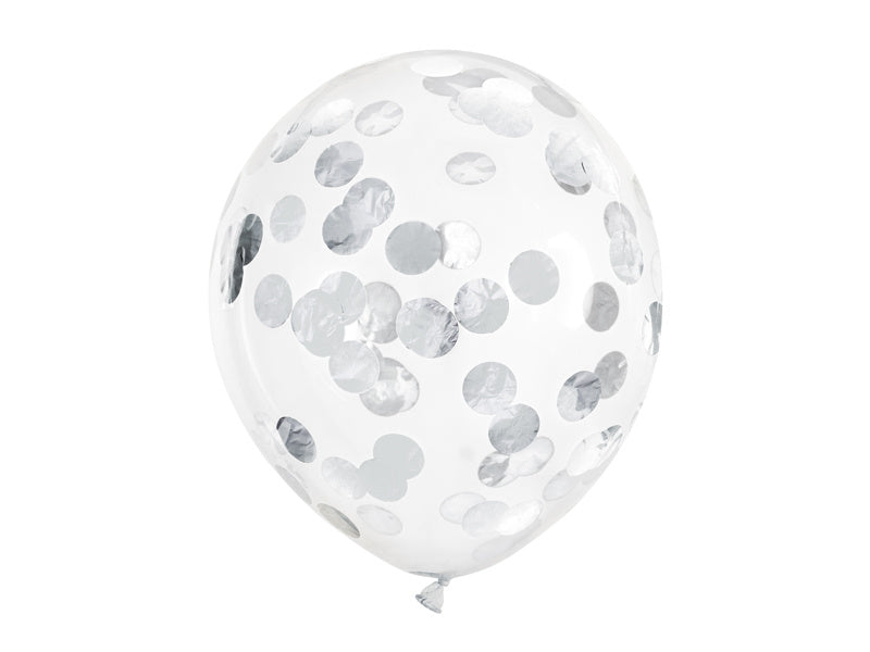 Balony z konfetti Silver Deluxe 30cm 6szt