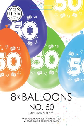 Kolorowe balony 50 lat 30 cm 8 szt.