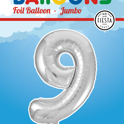 Balon foliowy Figurka 9 Srebrny XL 86cm pusty