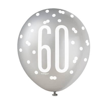 Balony 60 lat Kropki Czarne 30cm 6szt