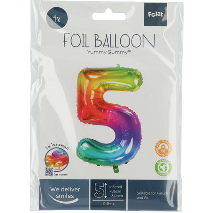 Balon foliowy Figurka 5 Rainbow XL 81cm pusty