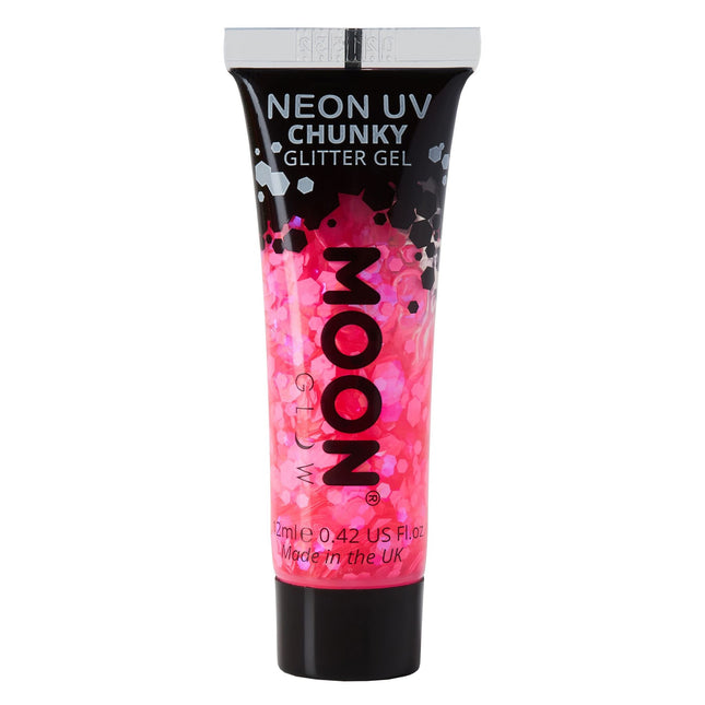 Moon Glow Neon UV Chunky Glitter Gel Hot Pink 12ml