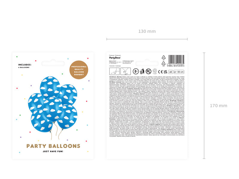 Balony niebieskie białe chmury 30cm 6szt