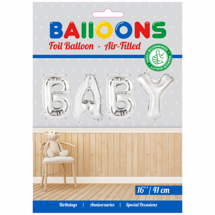 Zestaw balonów z literkami Baby Silver 41 cm