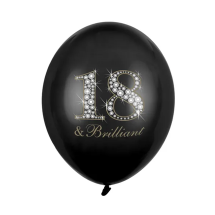 Balony 18 lat i brylantowa czerń 30 cm 6 szt.