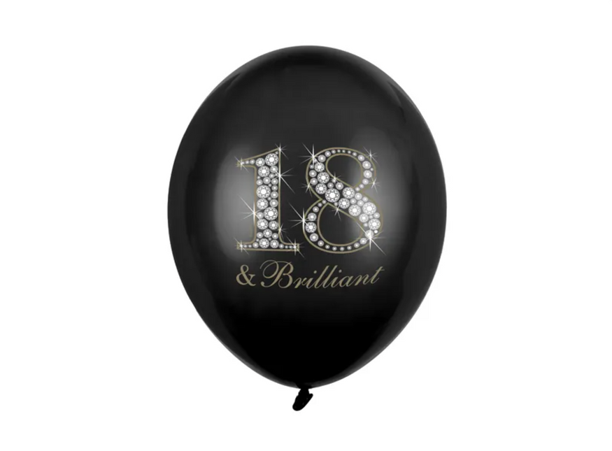 Balony 18 lat i brylantowa czerń 30 cm 6 szt.