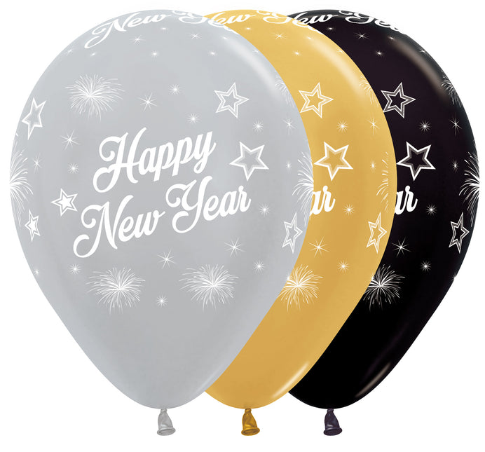 Balony Happy New Year Elegant Mix 30cm 25szt