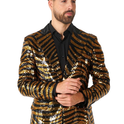 Gold Black Tiger Paillet Blazer Men OppoSuits