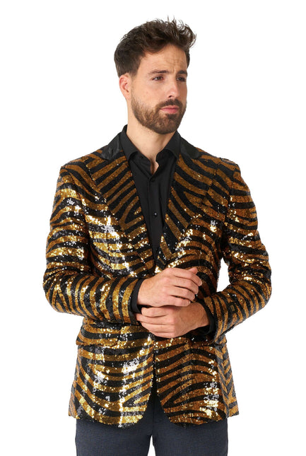 Gold Black Tiger Paillet Blazer Men OppoSuits