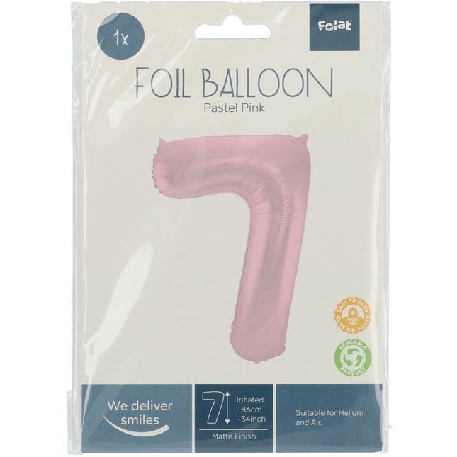 Balon foliowy Figurka 7 pastelowy róż XL 86cm pusty