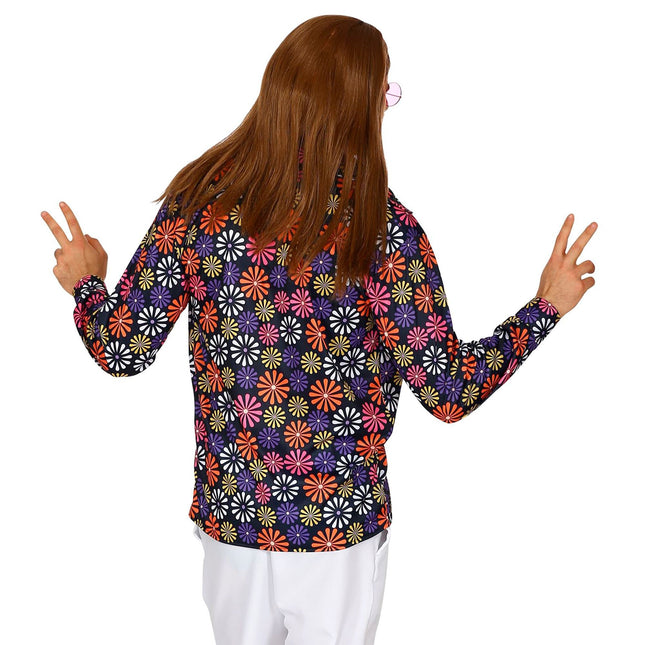 Bluza Disco 70S Fioletowa Mężczyźni Kwiaty