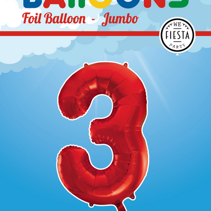 Balon foliowy Figurka 3 Czerwony XL 86cm pusty