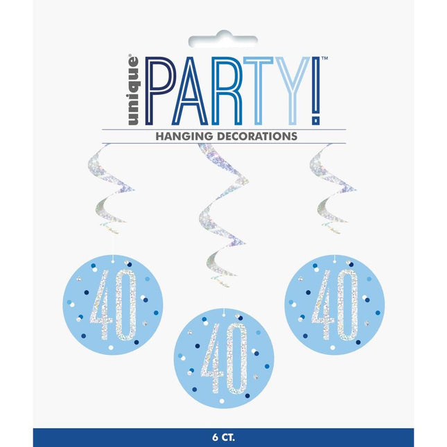 Dekoracja wisząca 40 lat niebieska 81cm 6szt