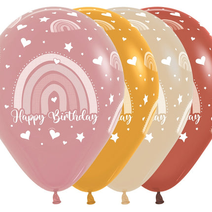 Balony Happy Birthday Boho Rainbow Mix 30cm 25szt