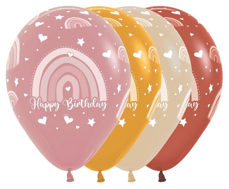 Balony Happy Birthday Boho Rainbow Mix 30cm 25szt