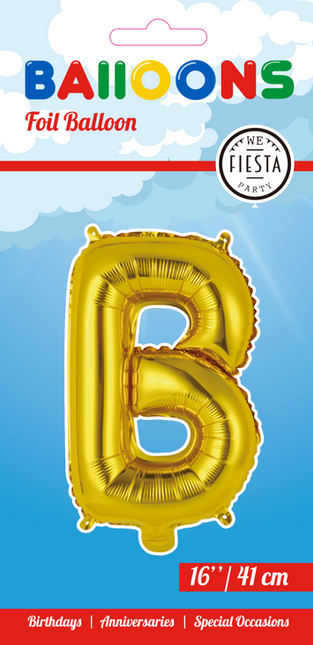 Balon foliowy litera B złoty 41 cm ze słomką