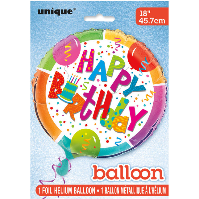 Balon helowy Happy Birthday Cake okrągły 45cm pusty