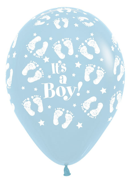 Balony It's a Boy Footprint Pastel Matte Blue 30cm 25szt