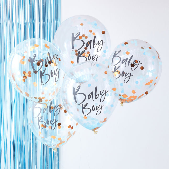 Niebieskie balony z konfetti Baby Boy 30cm 5szt