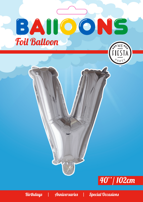 Balon foliowy litera V srebrny XL 102cm pusty